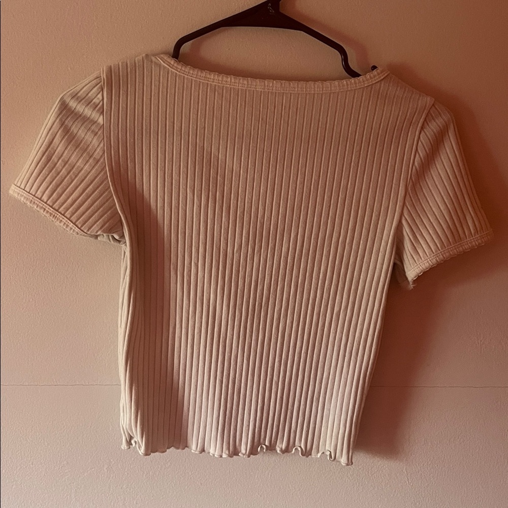 Ribbed Cream Crop Top - Picture 2 of 3